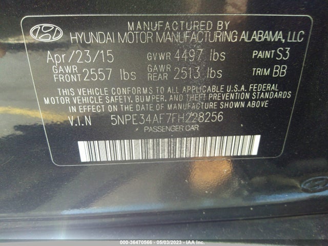2015 HYUNDAI SONATA 2.4L LIMITED VIN: 5NPE34AF7FH228256