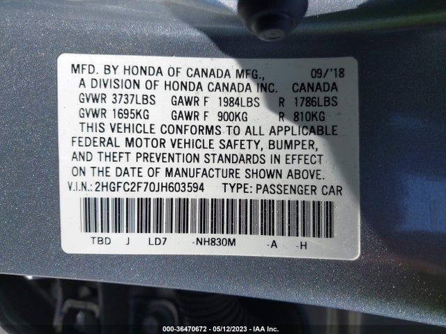 Honda Civic Sedan Ex 2018 2HGFC2F70JH603594 Image 9