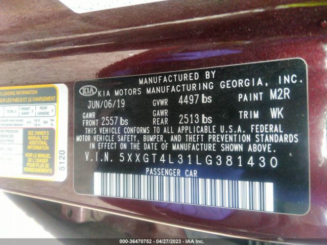 5XXGT4L31LG381430 KIA Optima Lx