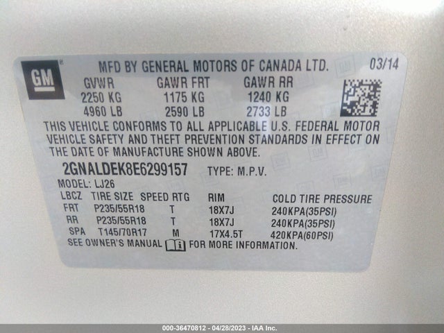 Chevrolet Equinox Ltz 2014 2GNALDEK8E6299157 Image 10