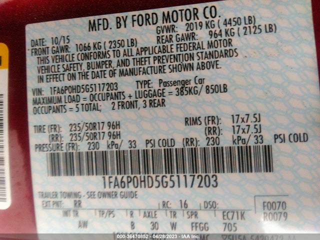 Ford FUSION SE 2016 1FA6P0HD5G5117203 Image 10