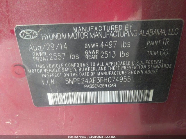 Hyundai Sonata 2.4l Se 2015 5NPE24AF3FH074955 Image 11