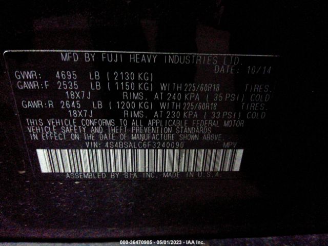 4S4BSALC6F3240090 Subaru Outback 2.5i Limited