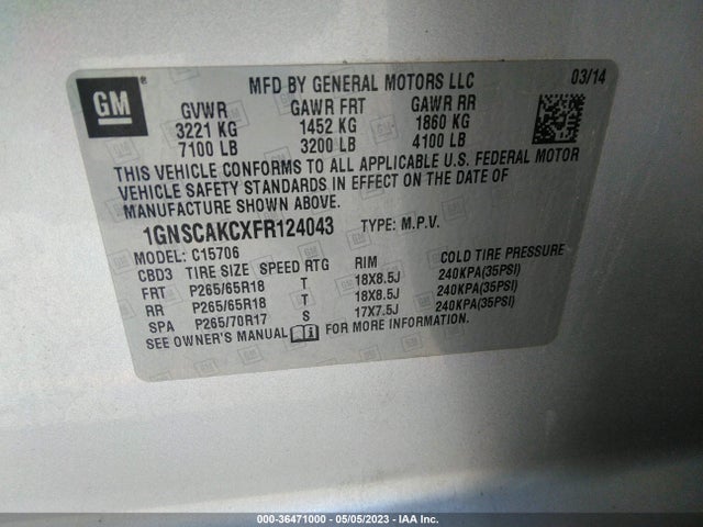 Chevrolet Tahoe Ls 2015 1GNSCAKCXFR124043 Image 9
