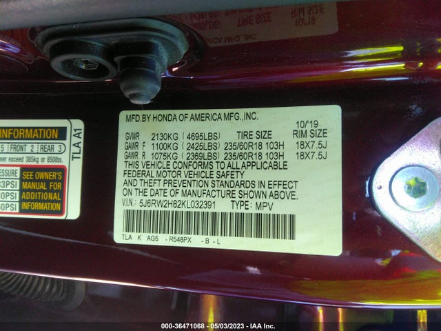 Honda Cr-v Ex-l 2019 5J6RW2H82KL032391 Image 9