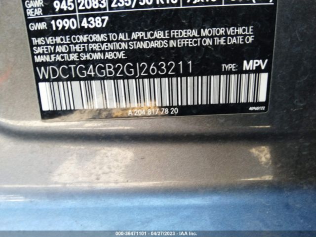 WDCTG4GB2GJ263211 Mercedes-Benz Gla Gla 250