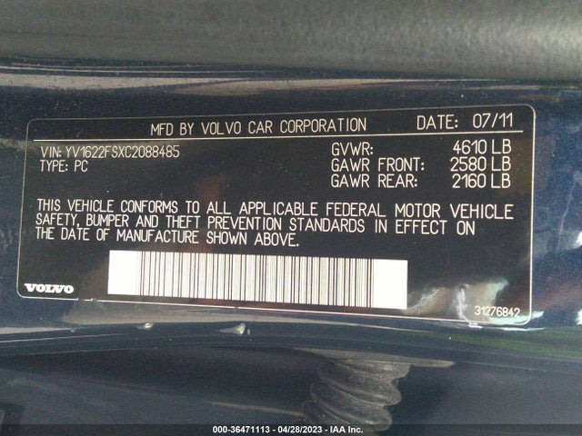 2012 VOLVO S60 T5 VIN: YV1622FSXC2088485