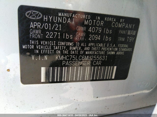 2021 HYUNDAI IONIQ HYBRID SE VIN: KMHC75LC6MU255631
