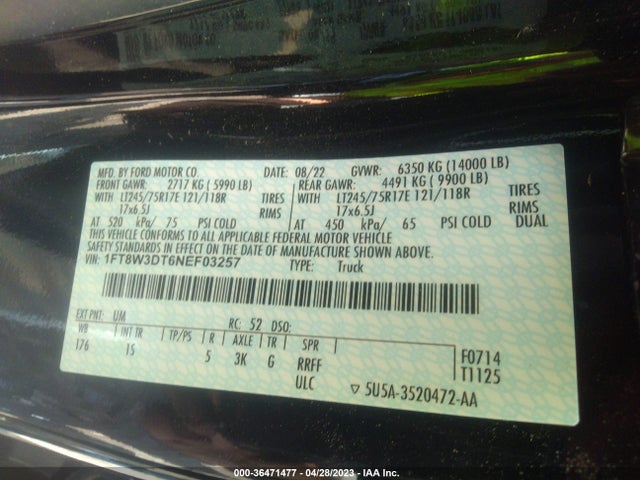 2022 Ford F-350, VIN: 1FT8W3DT6NEF03257
