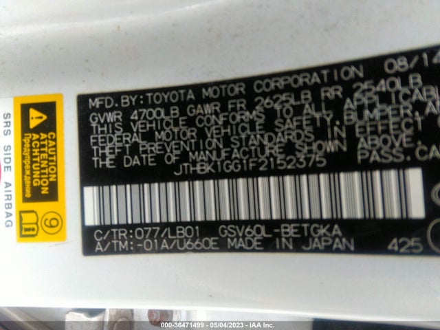 JTHBK1GG1F2152375 Lexus ES 350