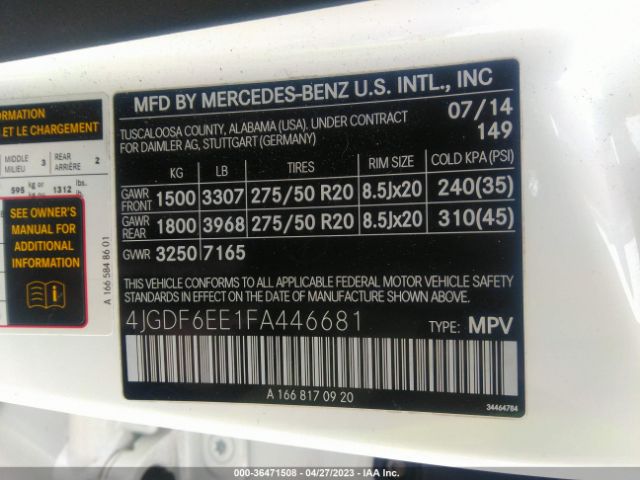4JGDF6EE1FA446681 Mercedes-Benz Gl-class Gl 450