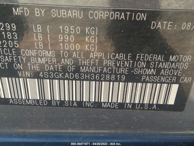4S3GKAD63H3628819 Subaru Impreza Premium