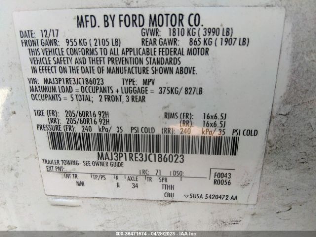 MAJ3P1RE3JC186023 Ford ECOSPORT S