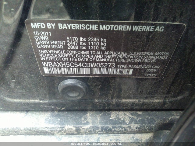 2012 BMW 5 SERIES 528I XDRIVE VIN: WBAXH5C54CDW05273
