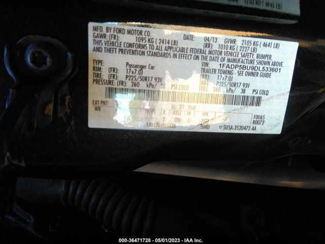 2013 FORD C-MAX HYBRID SEL VIN: 1FADP5BU9DL533601