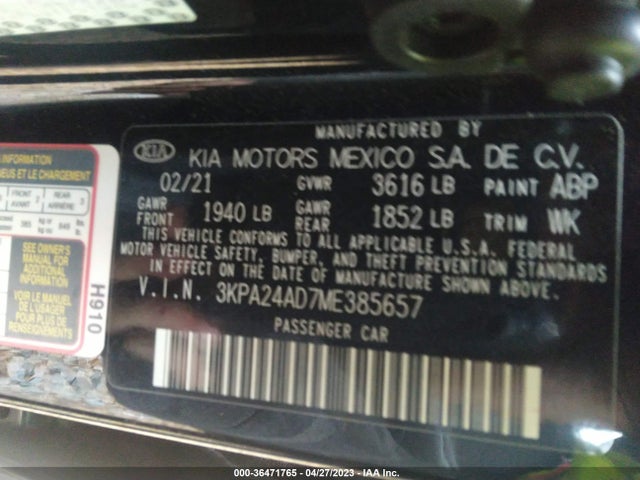 2021 KIA RIO LX VIN: 3KPA24AD7ME385657