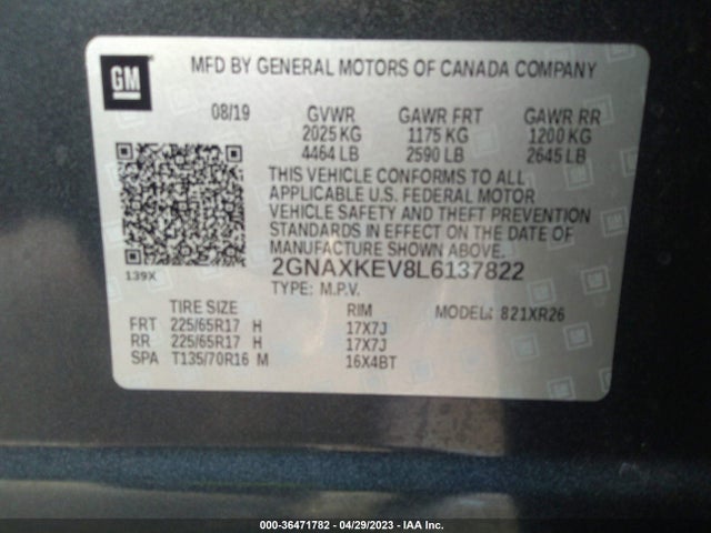 Chevrolet EQUINOX LT 2020 2GNAXKEV8L6137822 Image 9