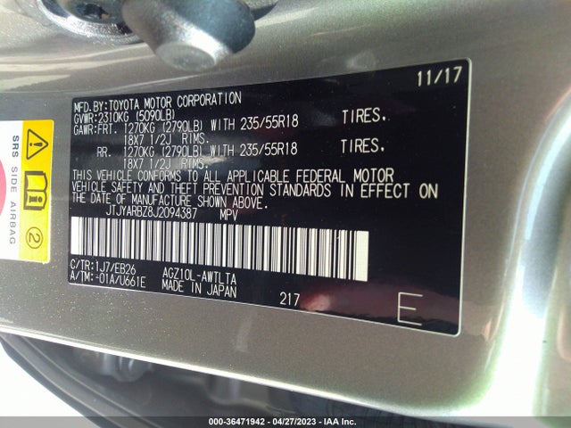 2018 Lexus NX, VIN: JTJYARBZ8J2094387