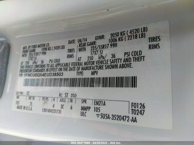 Ford ESCAPE SE 2014 1FMCU0GX4EUD38503 Image 10