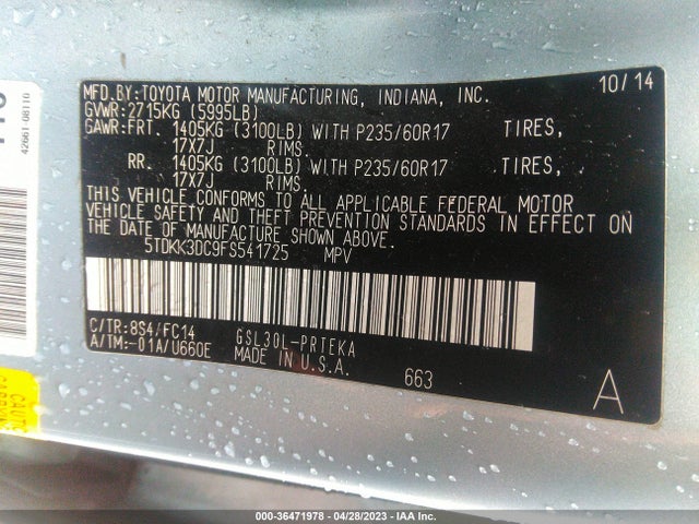 Toyota SIENNA LE 2015 5TDKK3DC9FS541725 Image 10