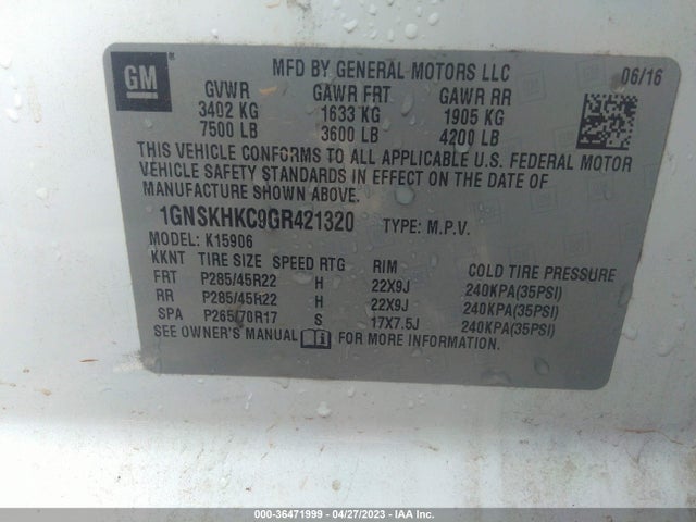 Chevrolet Suburban Lt 2016 1GNSKHKC9GR421320 Image 9