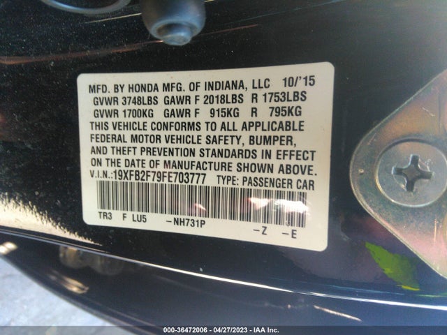 Honda Civic Sedan Se 2015 19XFB2F79FE703777 Image 10