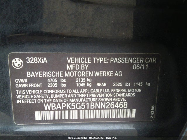 2011 BMW 3 SERIES 328I XDRIVE VIN: WBAPK5G51BNN26468