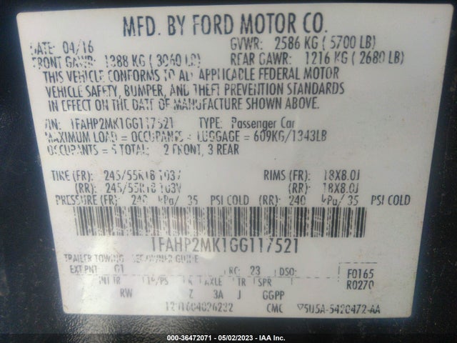 Ford SEDAN POLICE INTERCEPTOR 2016 1FAHP2MK1GG117521 Image 10