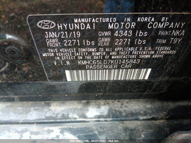 2019 HYUNDAI IONIQ PLUG-IN HYBRID VIN: KMHC65LD7KU145843