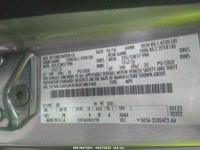 1FMCU0GX5GUC46142 Ford ESCAPE SE