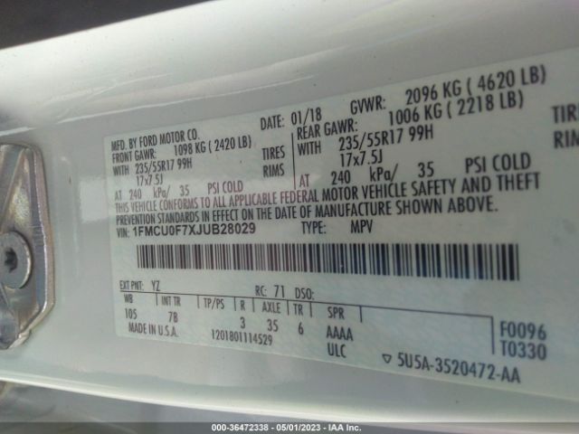 1FMCU0F7XJUB28029 Ford ESCAPE S