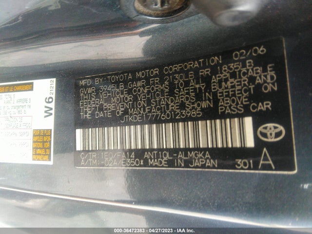 2006 SCION TC VIN: JTKDE177760123985