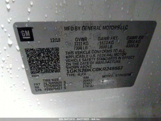 1GKS2BKC0KR249567 GMC YUKON SLT