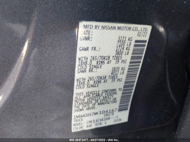 1N6AA1EE2NN104167 Nissan TITAN SV
