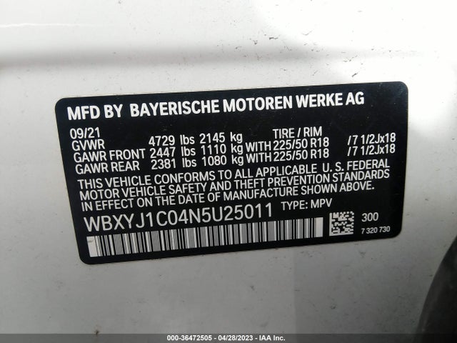 2022 BMW X2, VIN: WBXYJ1C04N5U25011