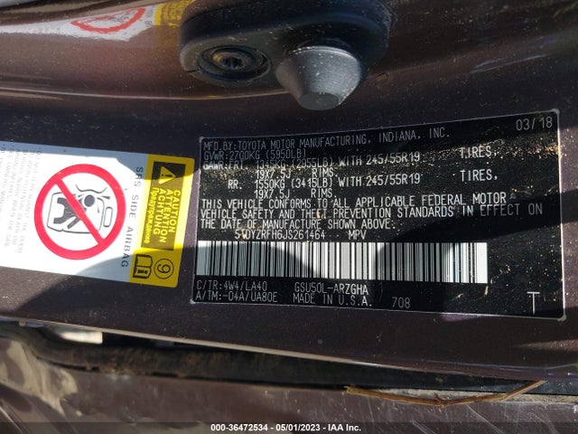 Toyota Highlander Limited 2018 5TDYZRFH6JS261464 Image 10