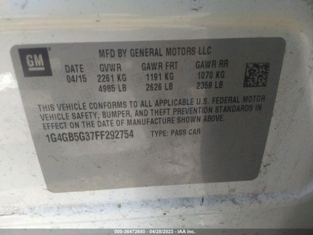 1G4GB5G37FF292754 Buick Lacrosse Leather