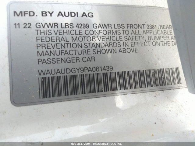 WAUAUDGY9PA061439 Audi A3 PREMIUM
