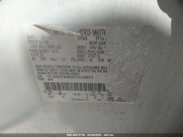 1FM5K7B85EGA16071 Ford Explorer Base