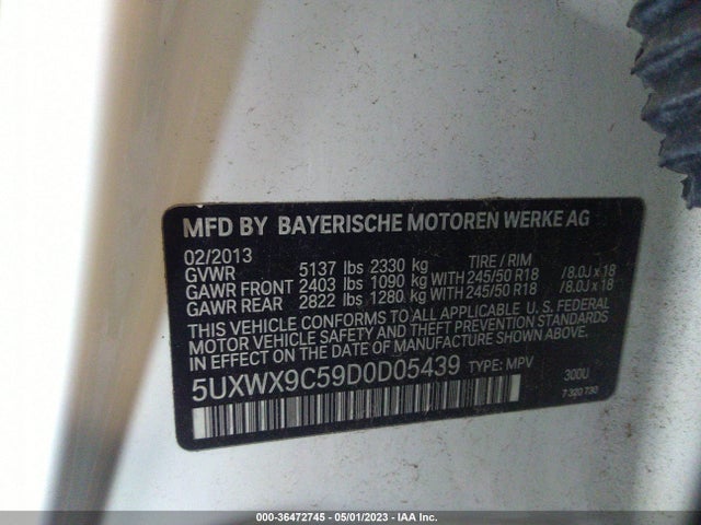 2013 BMW X3 XDRIVE28I VIN: 5UXWX9C59D0D05439