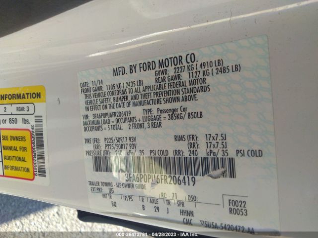 3FA6P0PU6FR206419 Ford Fusion Energi Se Luxury
