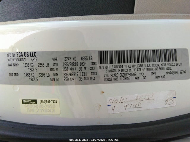2C4RC1BG6HR756769 Chrysler Pacifica Touring-l