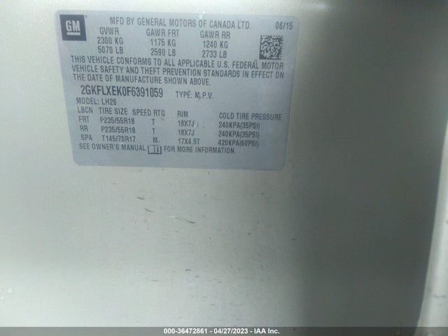 GMC Terrain Slt 2015 2GKFLXEK0F6391059 Image 9