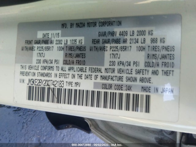 2016 MAZDA CX-5 SPORT VIN: JM3KE2BY2G0742183