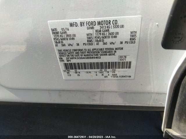 Ford EDGE SE 2016 2FMPK3G94GBB89402 Image 11