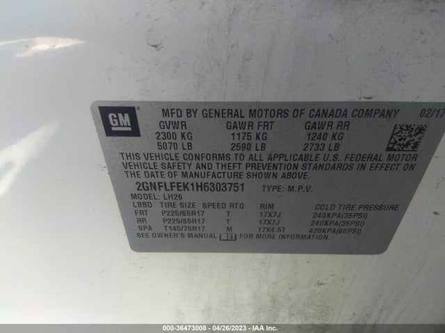 Chevrolet EQUINOX LT 2017 2GNFLFEK1H6303751 Image 9