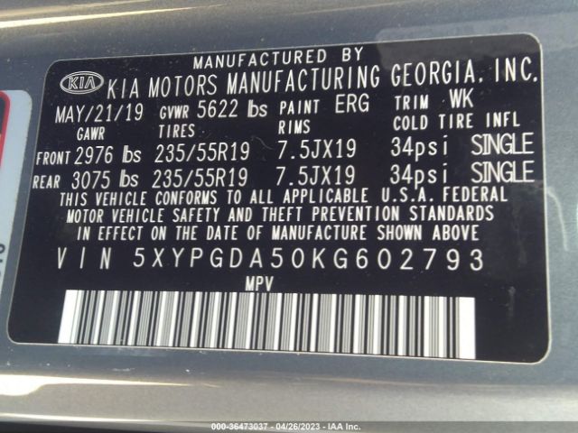 5XYPGDA50KG602793 KIA Sorento S V6
