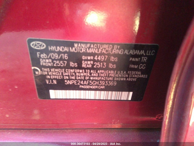 Hyundai Sonata 2.4l 2016 5NPE24AF5GH393369 Image 9