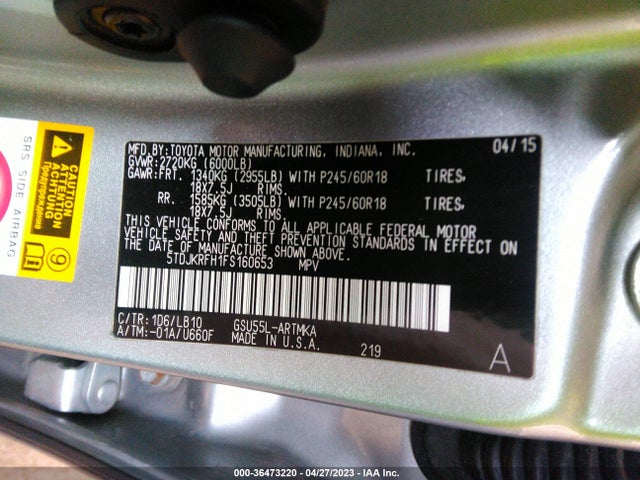 Toyota Highlander Xle 2015 5TDJKRFH1FS160653 Image 10
