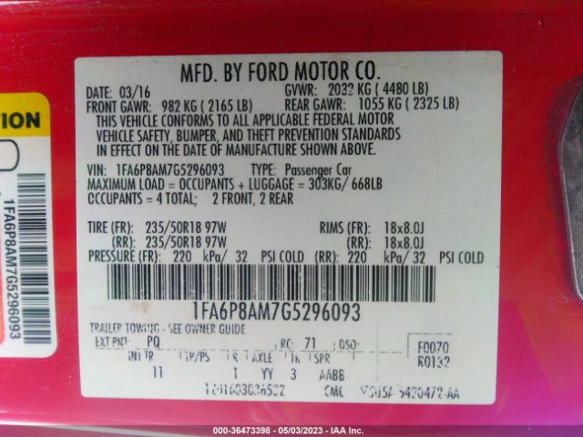 1FA6P8AM7G5296093 Ford Mustang V6